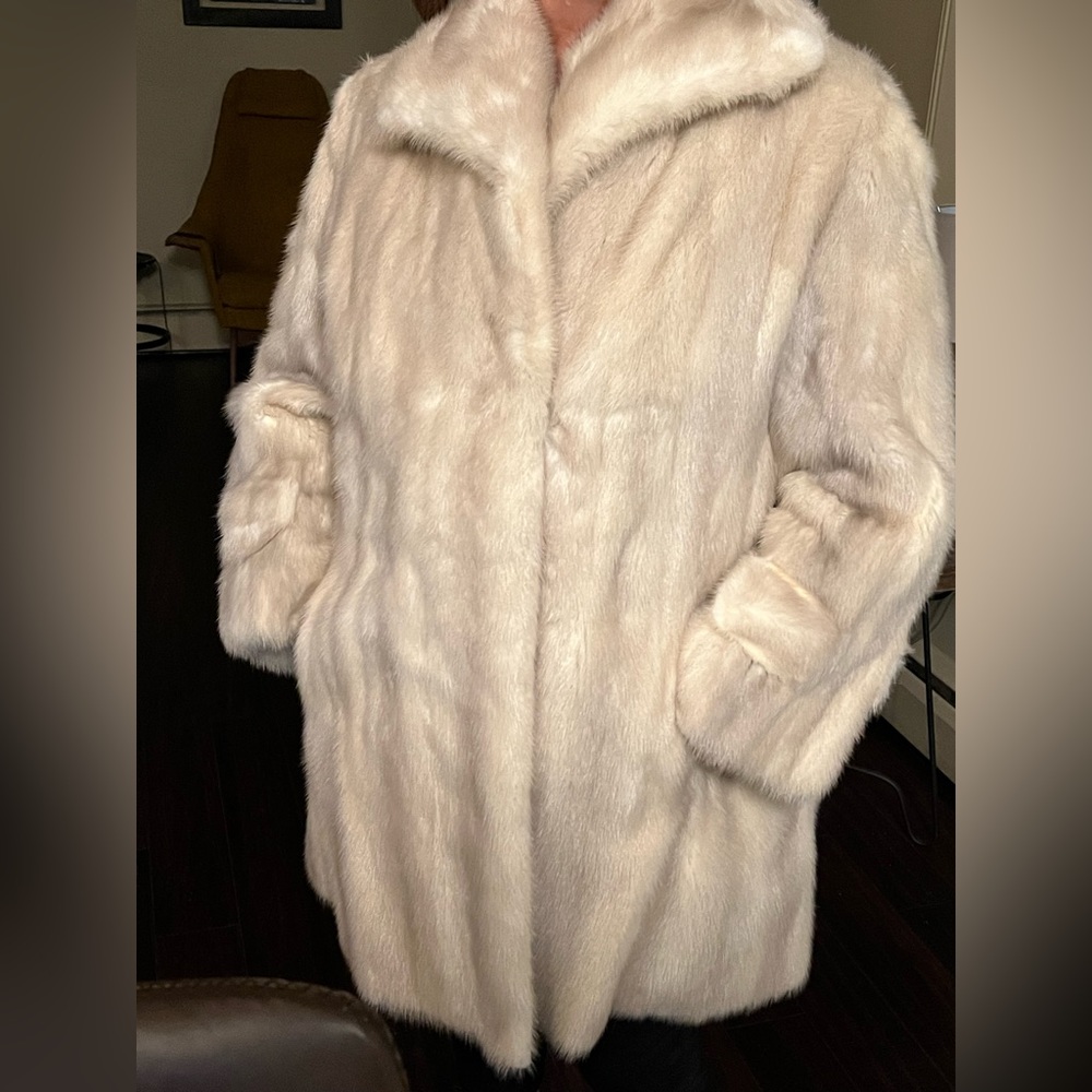 Vintage Mink Long Fur Coat 1970s S/M Made in NYC Beige Tan Cream
